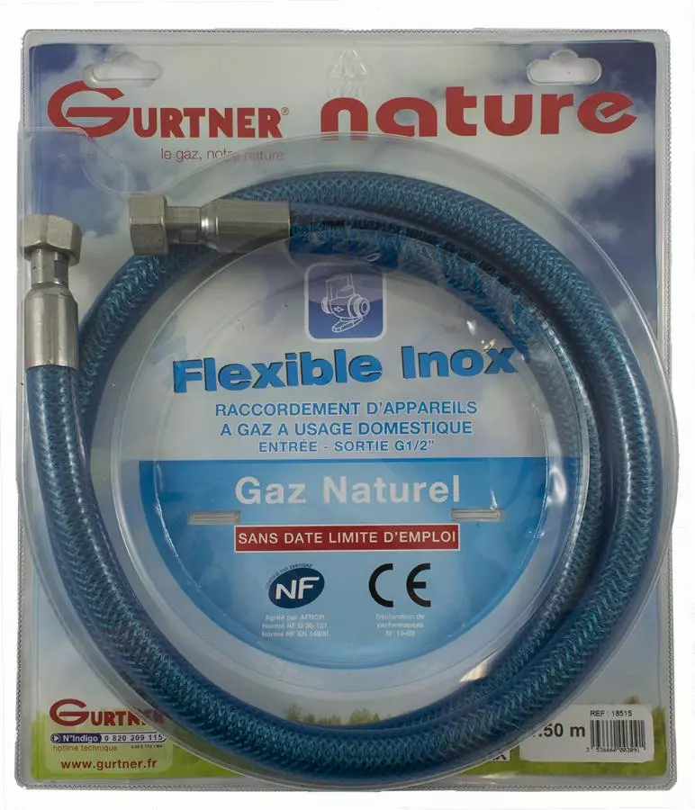 Flexible inox GN Gaz Naturel GURTNER 1m50 NF - 18515