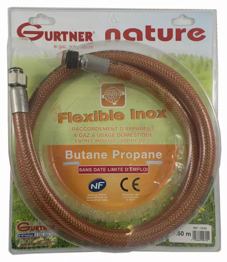 Flexible inox BP Butane Propane GURTNER 1m NF - 19193