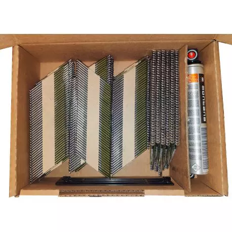Pack Eco clou acier bande papier 34° annelé + 2 cartouches gaz Eco - Diam. 2,8x50 mm - boîte de 2200 pcs - ARCA - SPBP343150RSECO