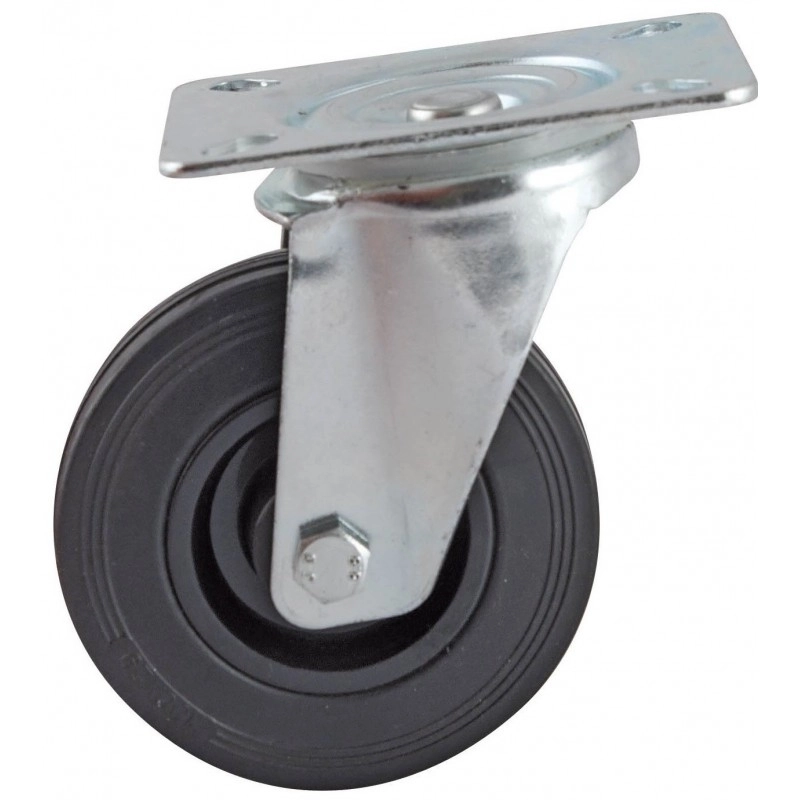Roulette pivotante à platine rectangulaire AVL - Roue caoutchouc noir Ø 200 - Charge 200 kg - 508836O